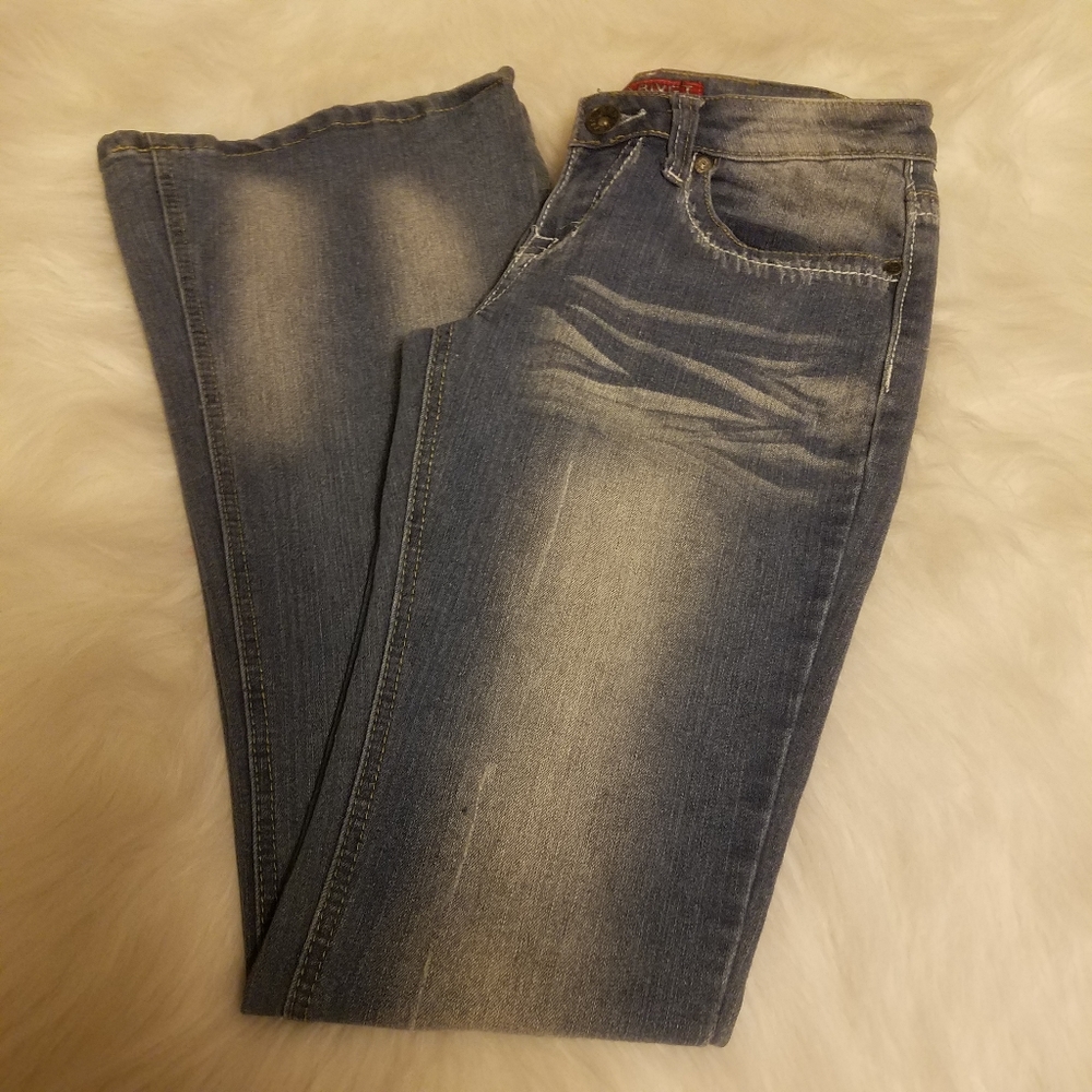 RED RIVET FLARE JEANS - Picture 2 of 6